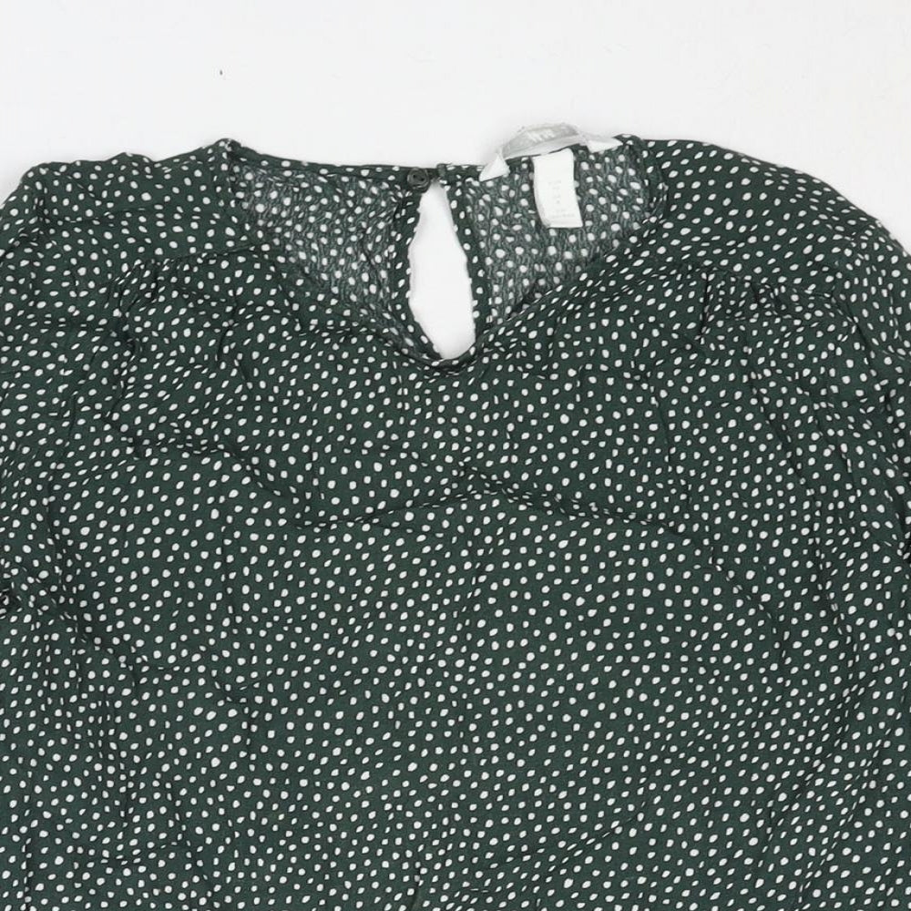 H&M Womens Green Geometric Viscose Basic Blouse Size 8 Round Neck