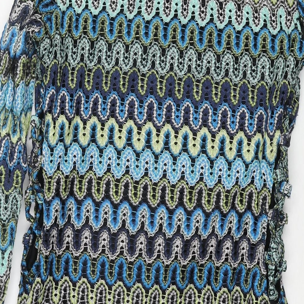 Bershka Womens Multicoloured Geometric Polyester Bodycon Size M Round Neck Pullover - Lace Up Sides