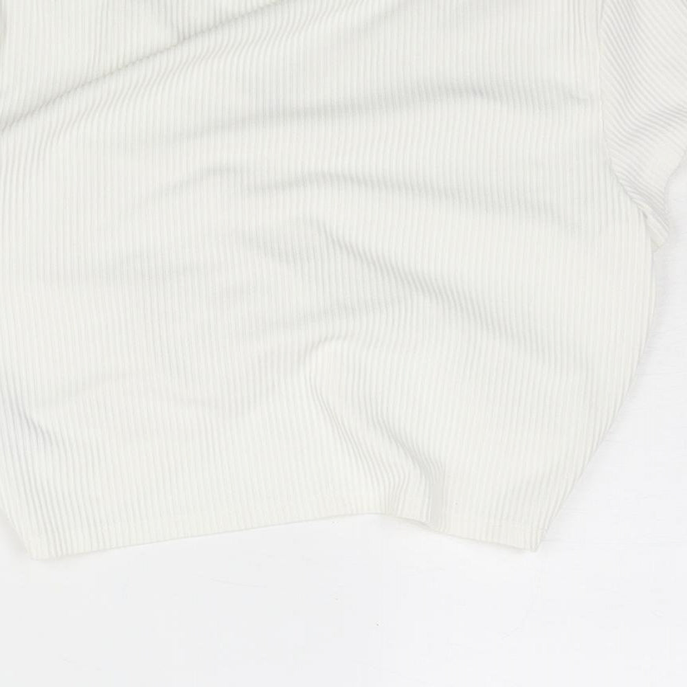 Divided by H&M Womens Ivory Polyester Cropped Blouse Size M V-Neck - Drawstring Detail