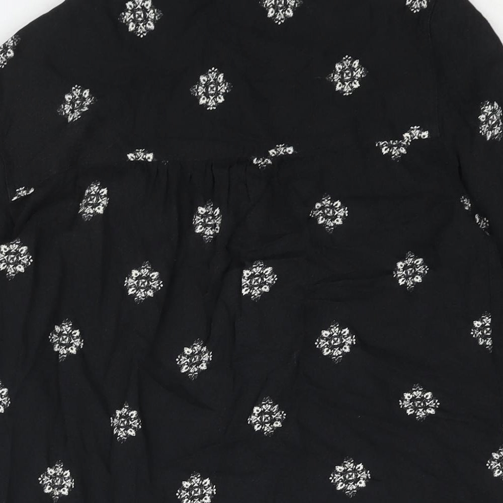 Marks & Spencer Womens Black Geometric Viscose Basic Button-Up Size 8 Collared