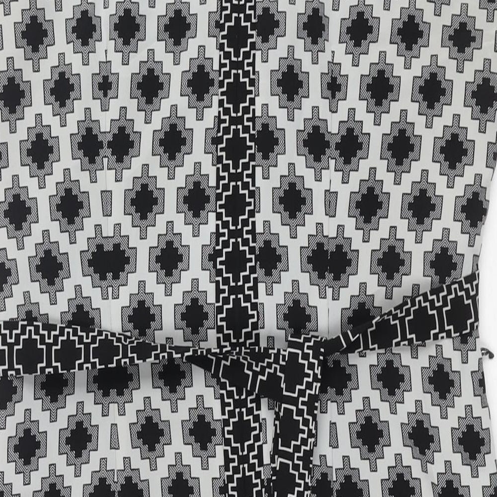 Marks & Spencer Womens Black Geometric Polyester Shift Size 10 Round Neck Zip - Belted
