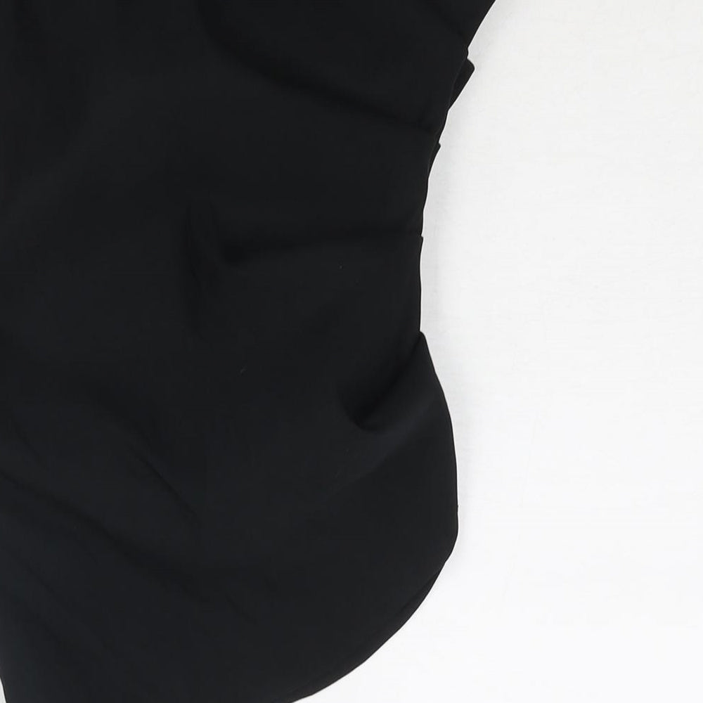 Zara Womens Black Polyester Basic Blouse Size M Square Neck - Rouched Asymmetric Hem