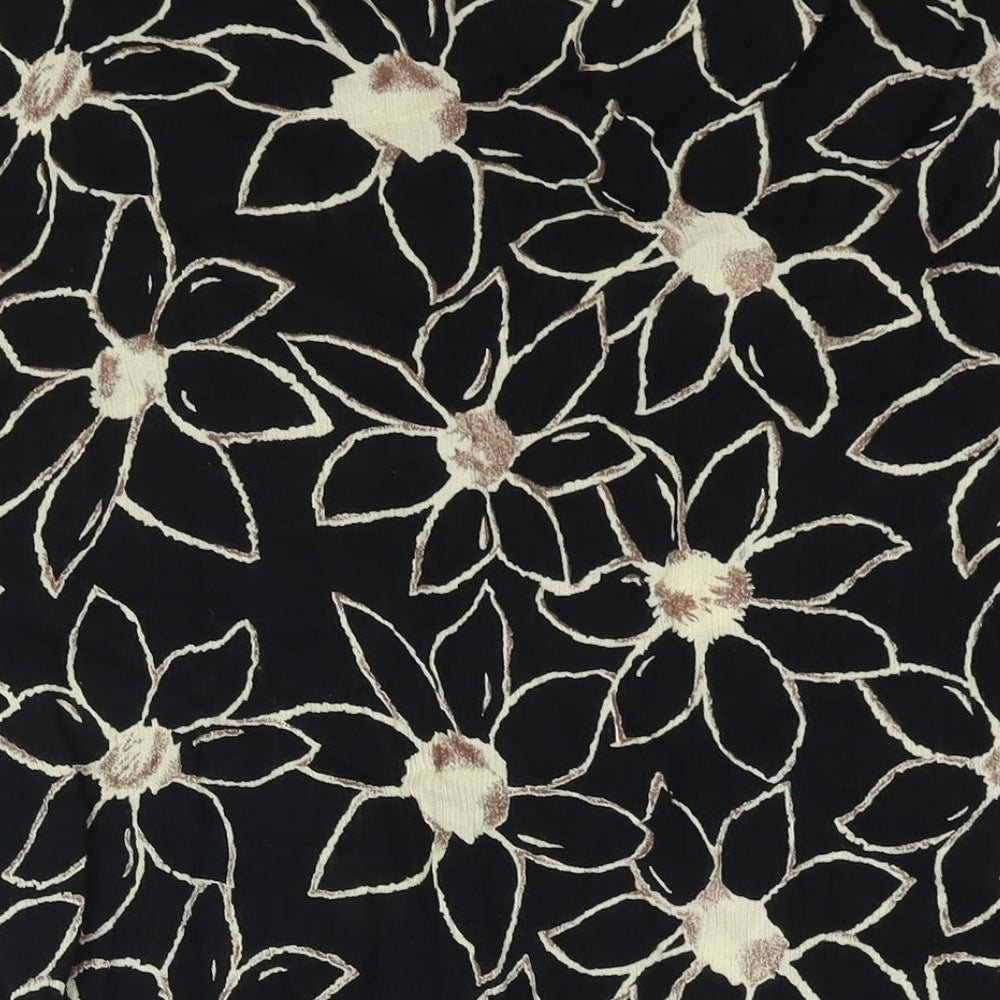 Pomodoro Womens Black Floral Viscose Basic Button-Up Size L Collared