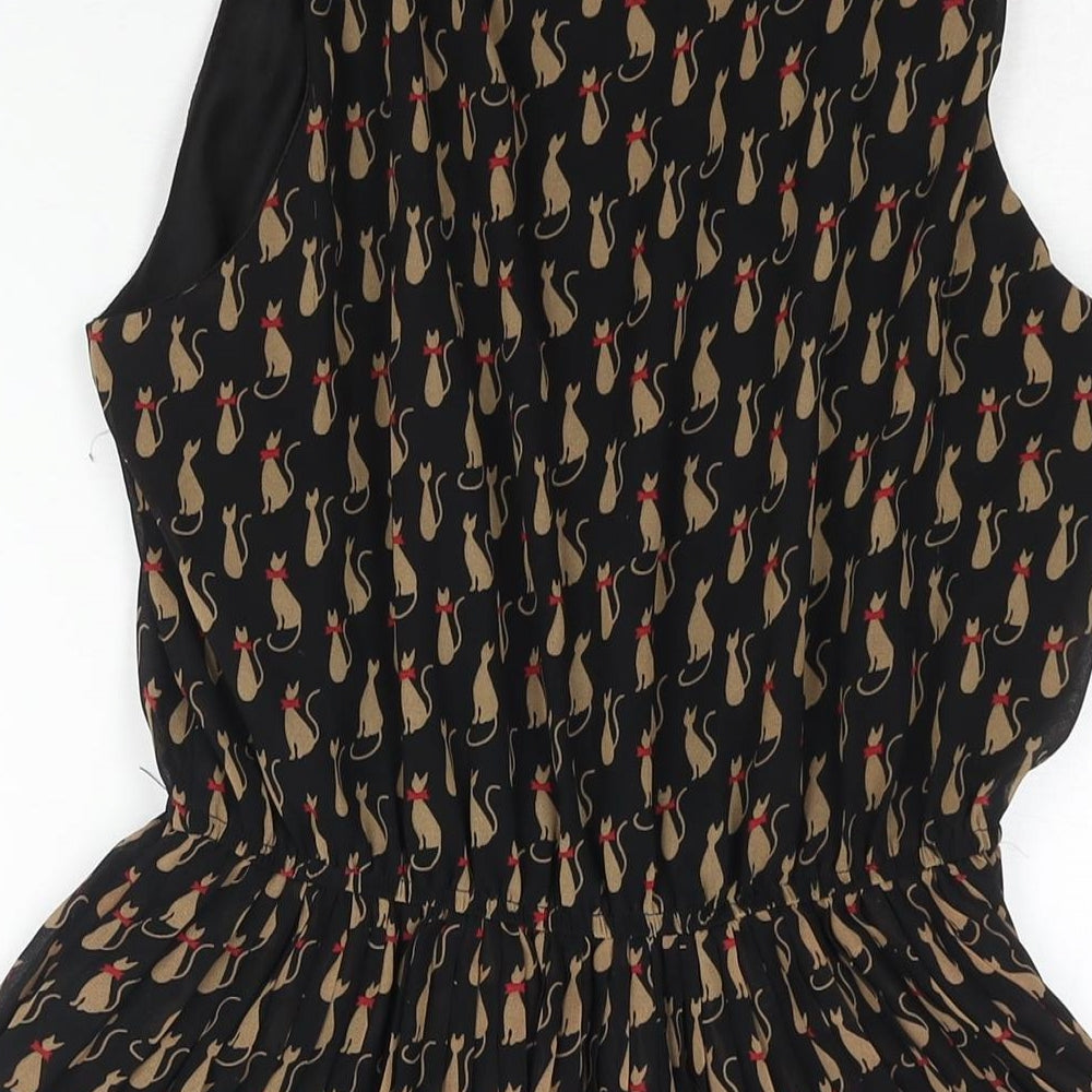 Soda Mix Womens Black Geometric Polyester Shift Size 12 Round Neck Pullover - Cat Print