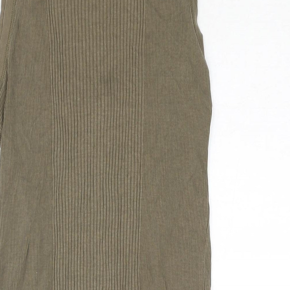 Mango Womens Green Cotton Basic Tank Size XL Scoop Neck - Ribbed