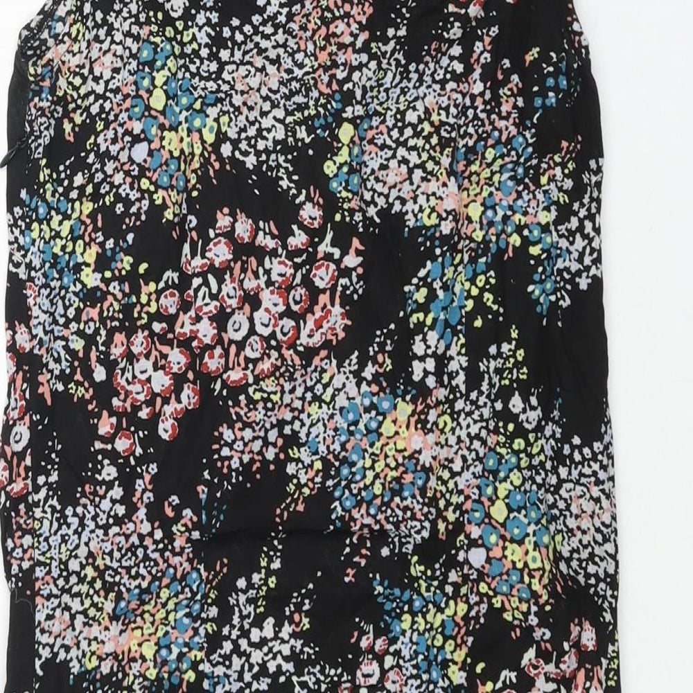 Warehouse Womens Black Floral Cotton Mini Size 6 Boat Neck Zip