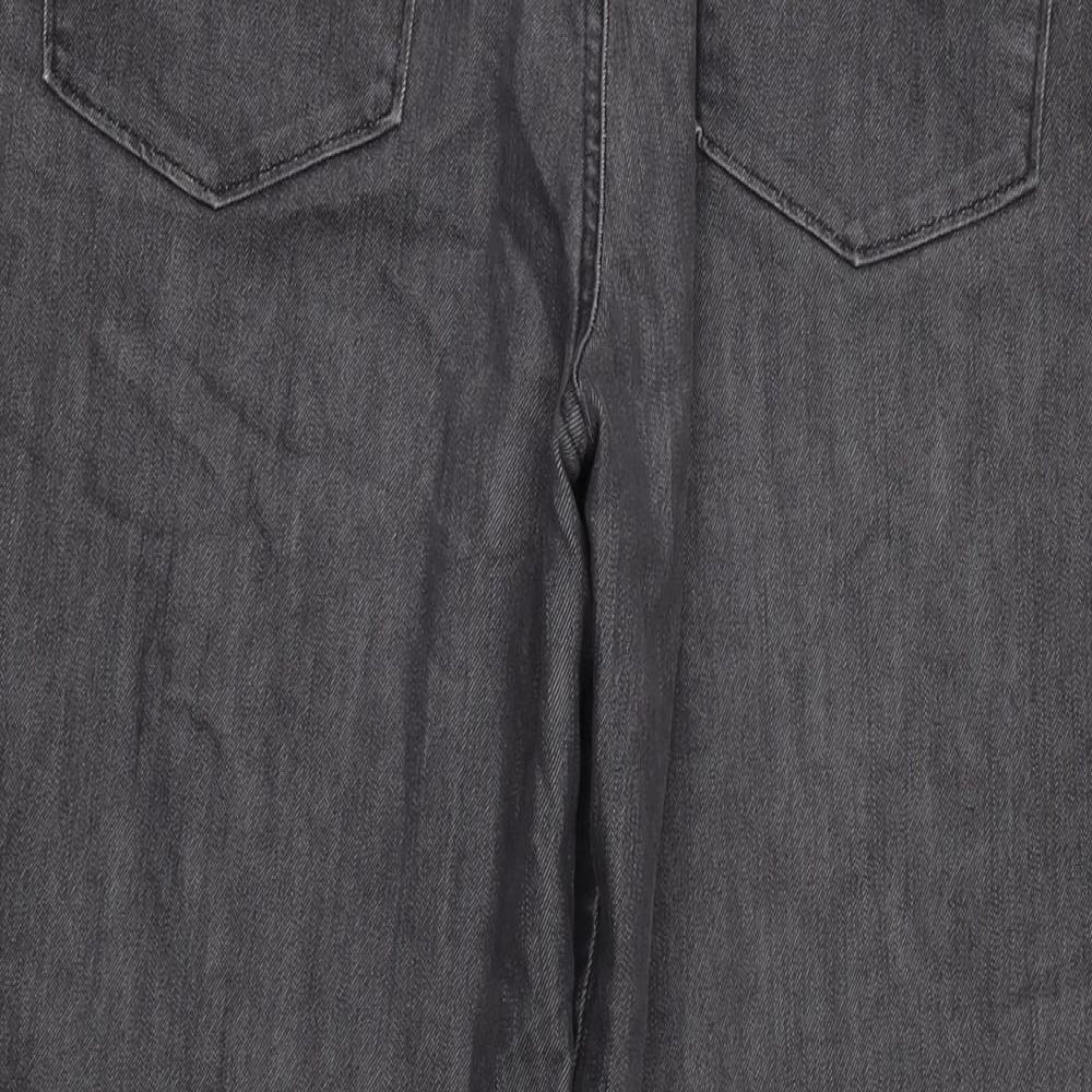 Marks and Spencer Womens Grey Cotton Trousers Size 16 L26.5 in Regular Zip