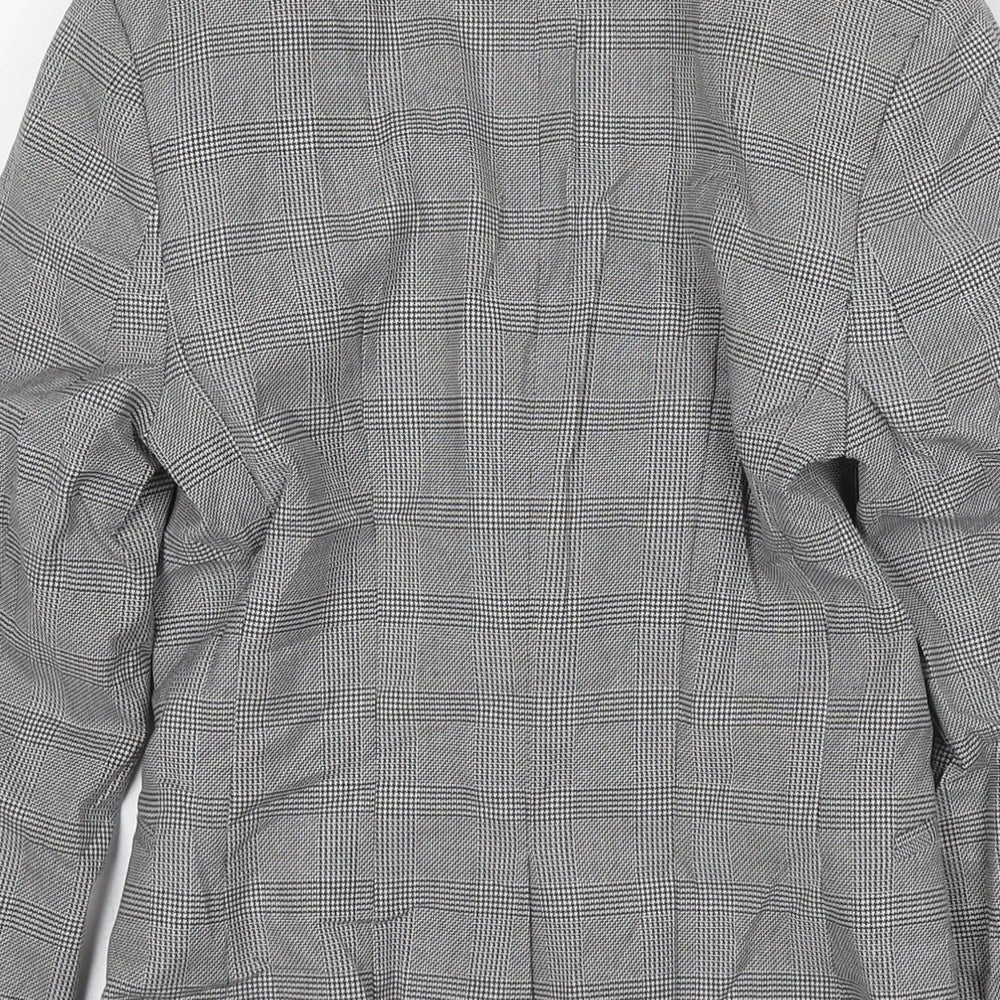 H&M Womens Grey Check Jacket Blazer Size 4 Button