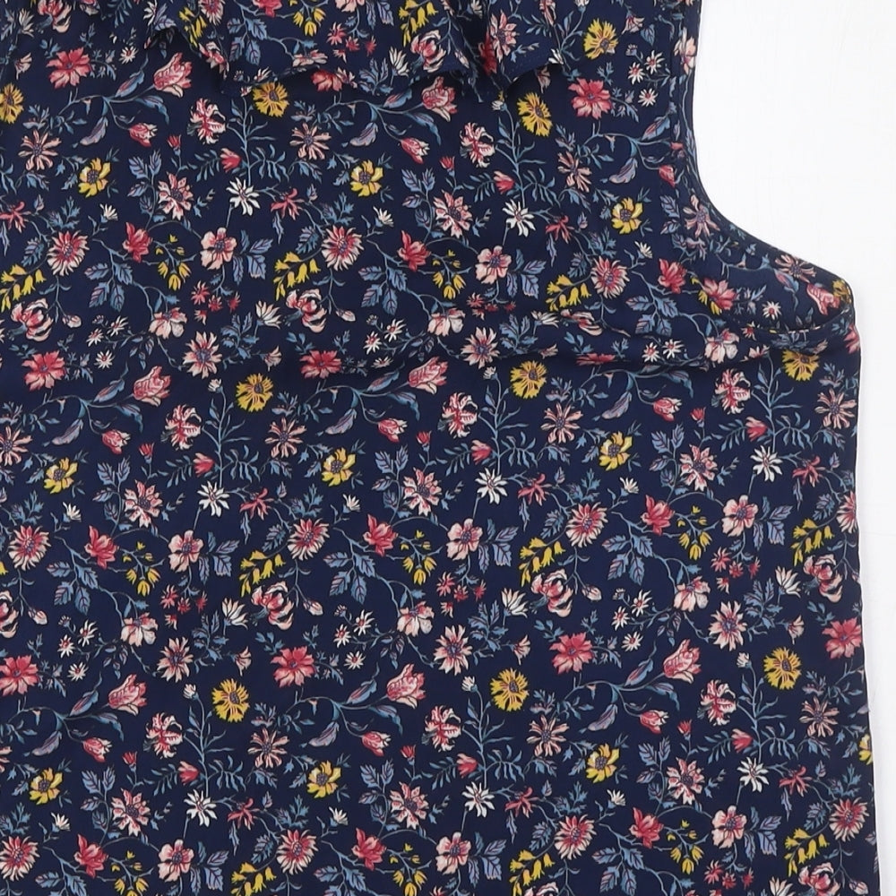 Encuentro Womens Multicoloured Floral Polyester Basic Blouse Size 10 V-Neck - Ruffled Collar