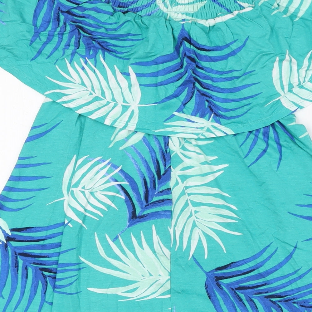 Marks & Spencer Womens Green Viscose A-Line Size 12 Off the Shoulder - Leaf Print