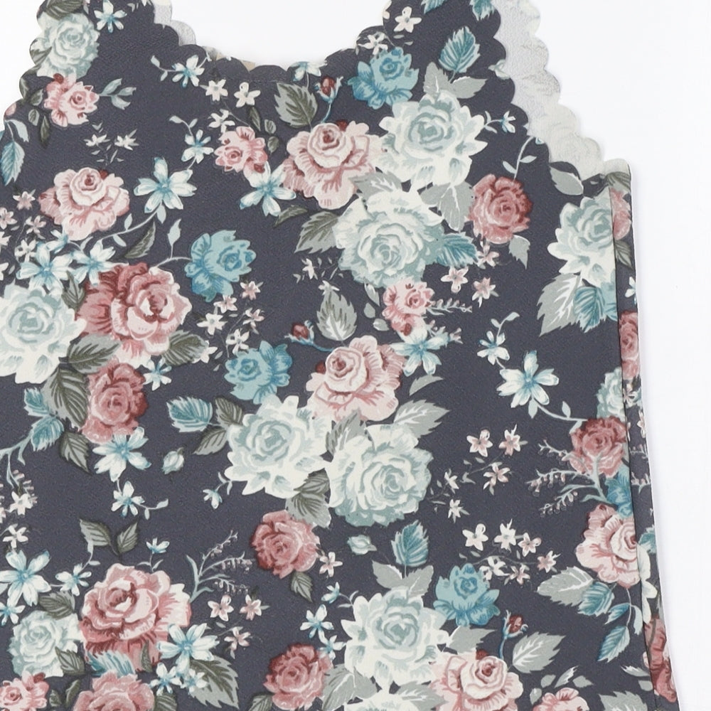 Divided by H&M Womens Multicoloured Floral Polyester Basic Tank Size S Roll Neck - Scalloped Sleeves And Hem