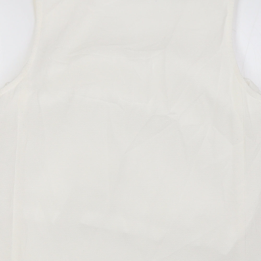 Adini Womens Ivory Polyester Basic Blouse Size S V-Neck