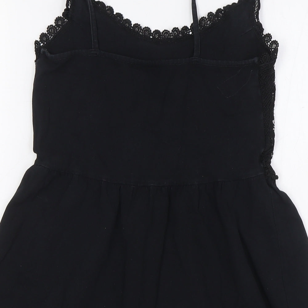 Topshop Womens Black Cotton A-Line Size 8 Scoop Neck