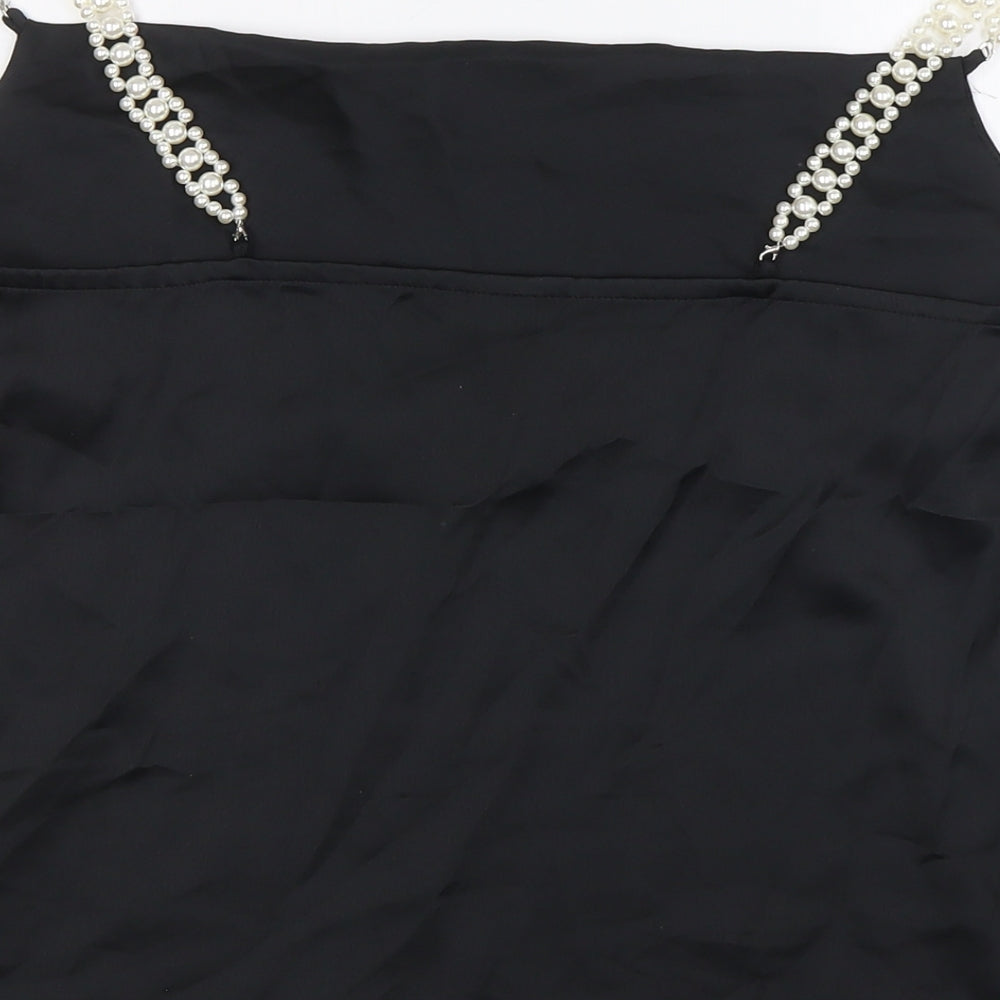 River Island Womens Black Polyester Camisole Blouse Size 12 Scoop Neck - Pearl Straps