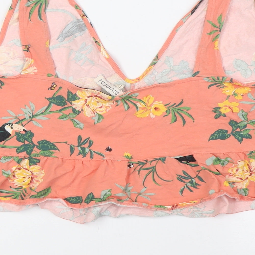 Divided by H&M Womens Multicoloured Floral Cotton Cropped Tank Size XL V-Neck - Birds And Bees
