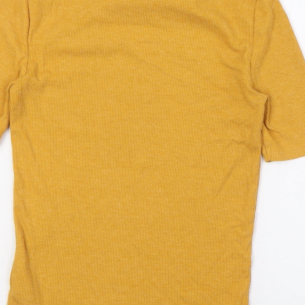 New Look Womens Yellow Polyester Basic T-Shirt Size 8 Mock Neck - Ribbed