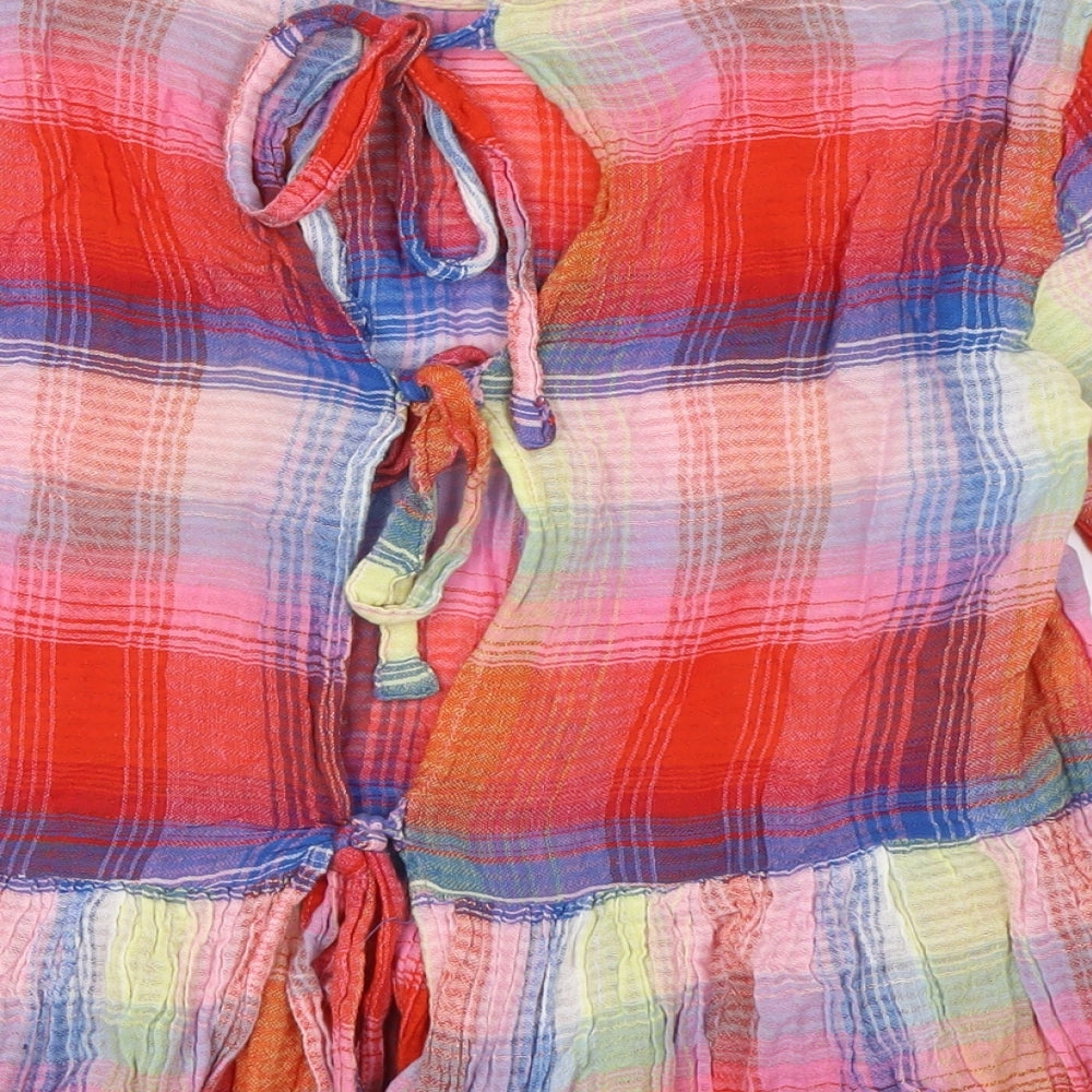 Zara Womens Multicoloured Check Cotton Basic Button-Up Size S Round Neck