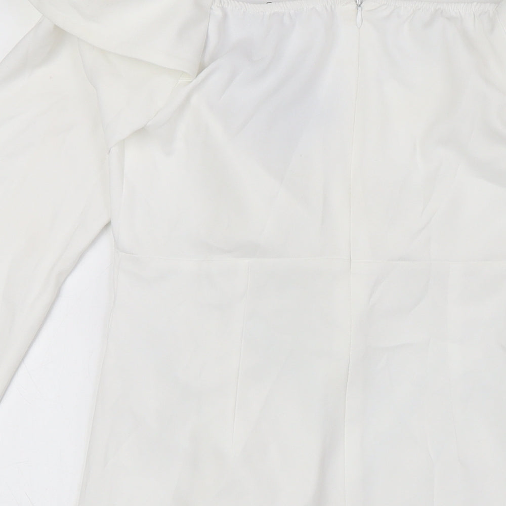 PRETTYLITTLETHING Womens White Polyester Pencil Dress Size 10 Off the Shoulder Zip