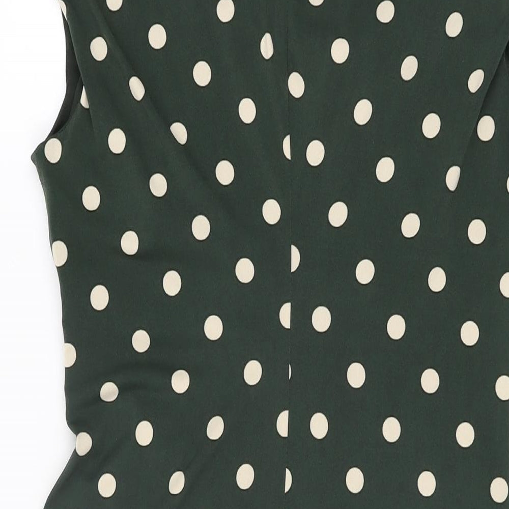 Connected Womens Green Polka Dot Polyester Bodycon Size 8 Cowl Neck Pullover