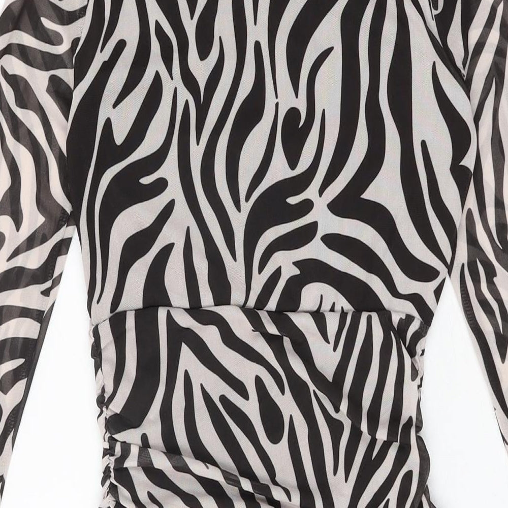 Select Womens White Geometric Polyester Bodycon Size 8 V-Neck Pullover