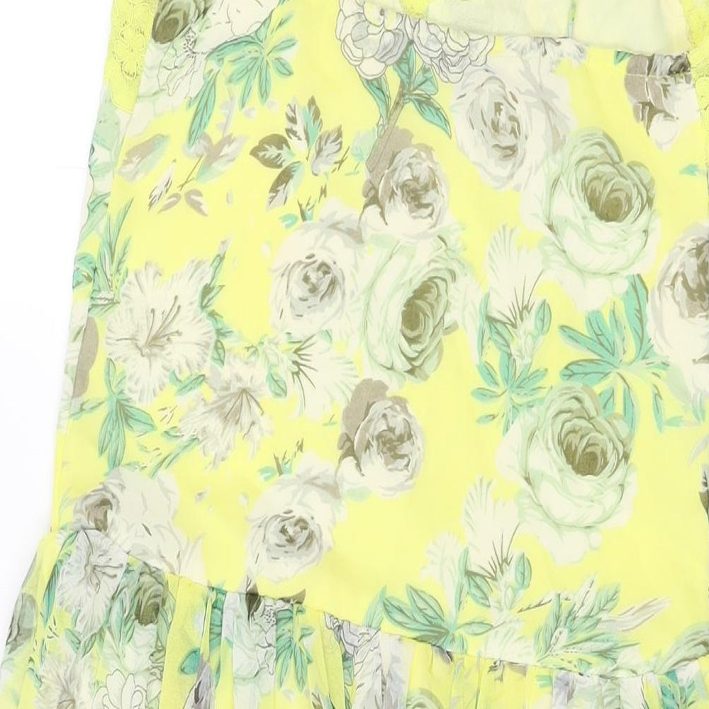 ASOS Womens Yellow Floral Polyester A-Line Size 2 V-Neck Pullover