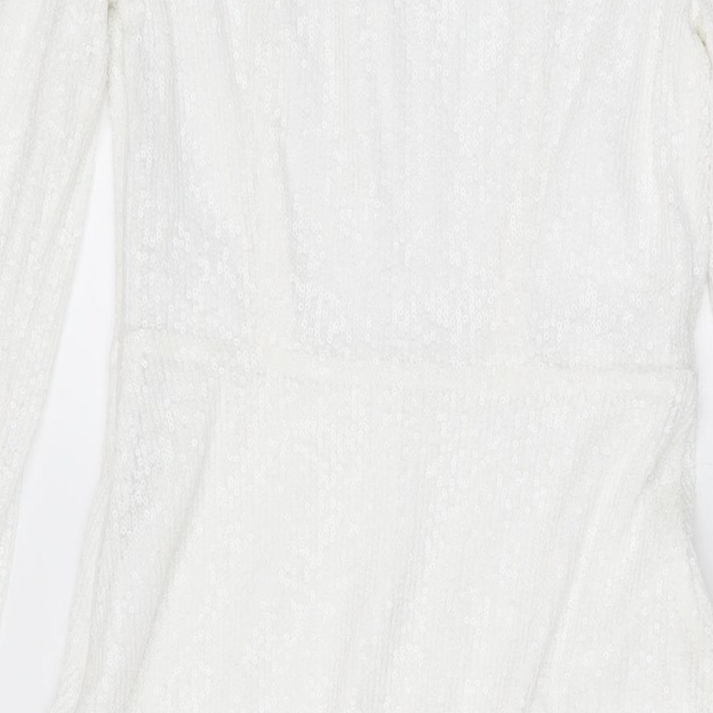 Marks & Spencer Womens White Polyester A-Line Size 8 Round Neck Zip