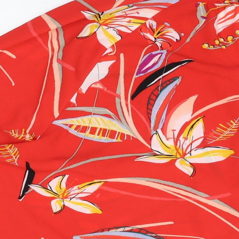Marks & Spencer Womens Red Floral Polyester Basic Button-Up Size 18 V-Neck