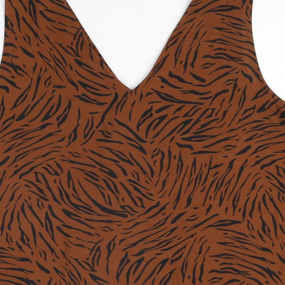 Marks & Spencer Womens Brown Animal Print Polyester Basic T-Shirt Size 12 V-Neck