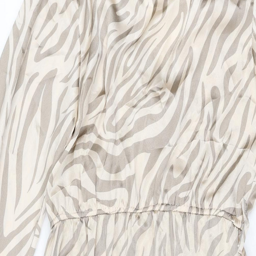 I SAW IT FIRST Womens Beige Animal Print Polyester A-Line Size 8 V-Neck Pullover