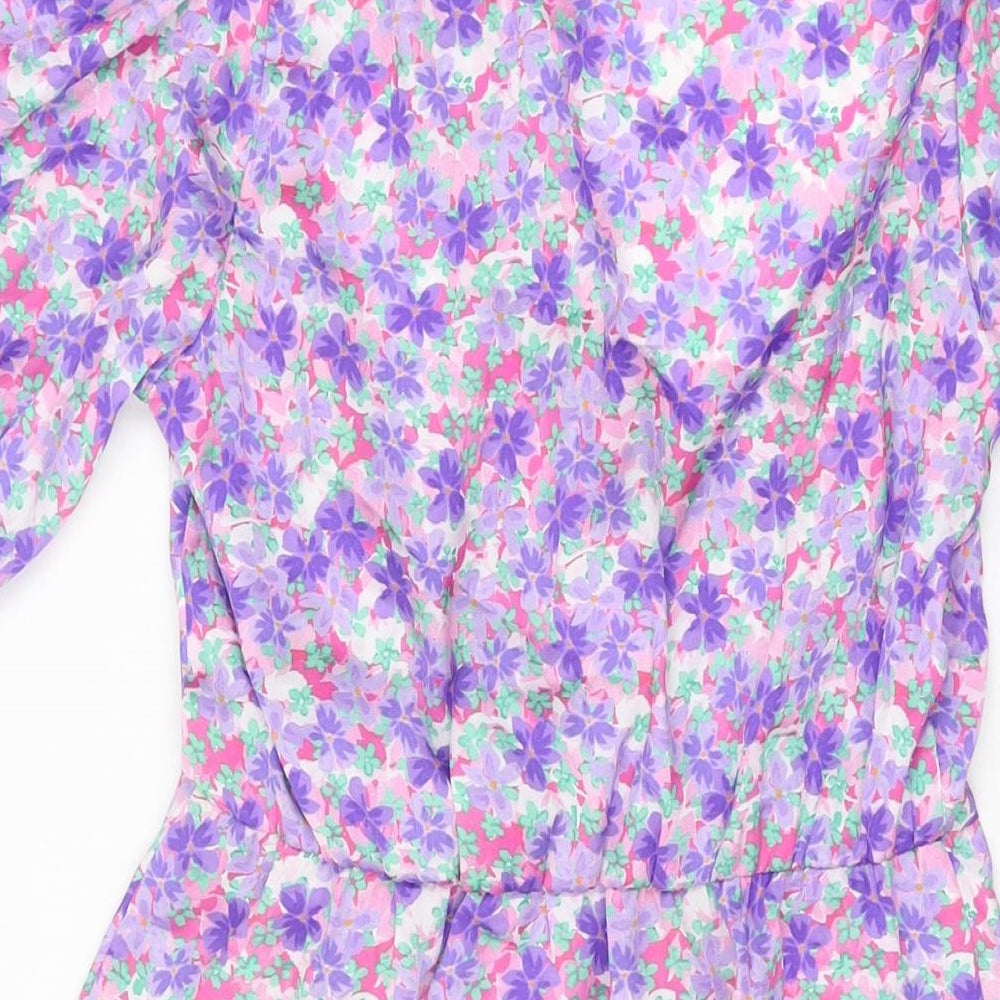 River Island Womens Purple Floral Polyester Skater Dress Size 8 V-Neck Pullover