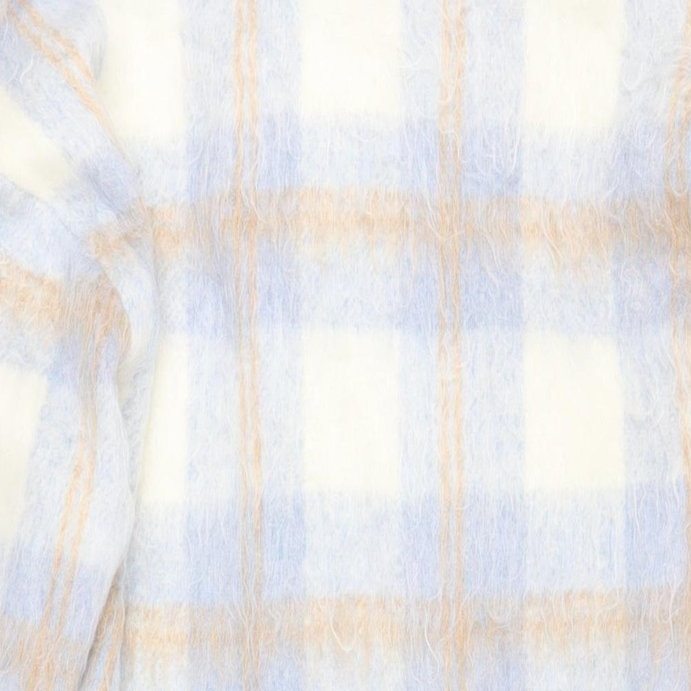 Missguided Womens Blue Plaid Overcoat Coat Size 8 Button
