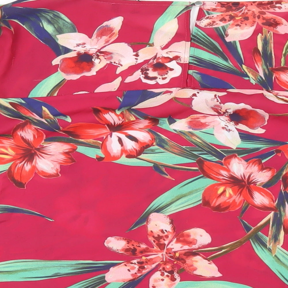 Marks and Spencer Womens Red Floral Polyester Basic Blouse Size 16 Round Neck