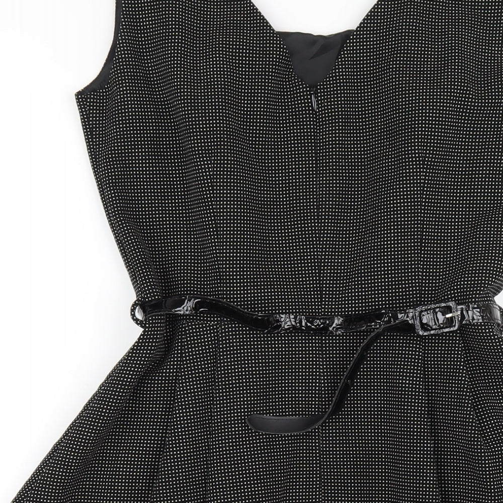 NEXT Womens Black Polka Dot Polyester A-Line Size 6 Scoop Neck Zip
