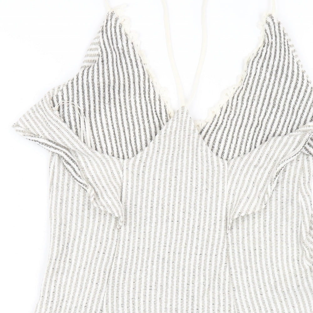 Zara Womens Beige Striped Viscose A-Line Size M V-Neck Pullover