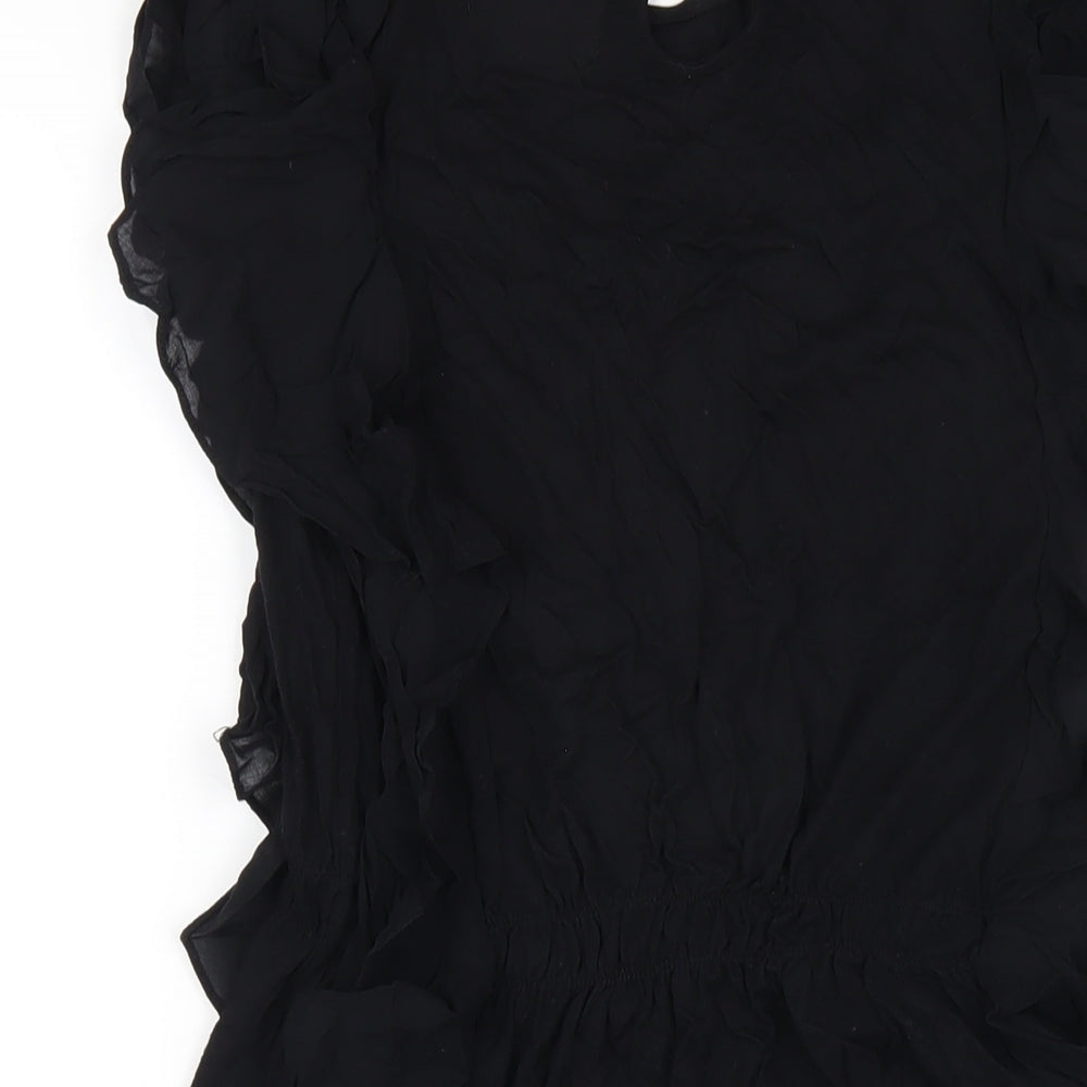 Zara Womens Black Viscose A-Line Size M Round Neck Button
