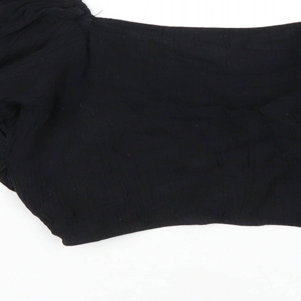 ASOS Womens Black Cotton Cropped T-Shirt Size 2 V-Neck