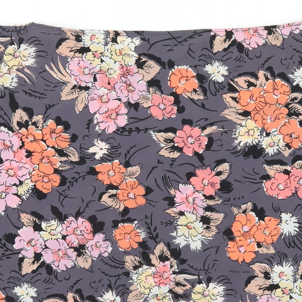 Zara Womens Grey Floral Polyester Basic T-Shirt Size M Boat Neck