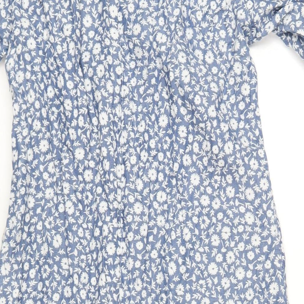 NEXT Womens Blue Floral Lyocell A-Line Size 10 V-Neck Zip