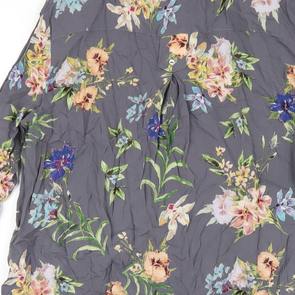 Esprit Womens Grey Floral Viscose Shirt Dress Size 10 Collared Button