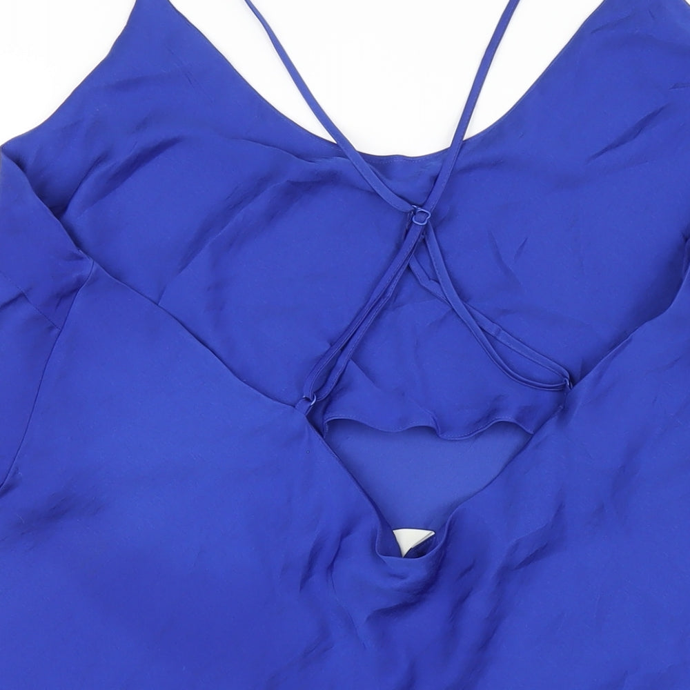 Marks & Spencer Womens Blue Polyester Slip Dress Size 10 V-Neck Pullover