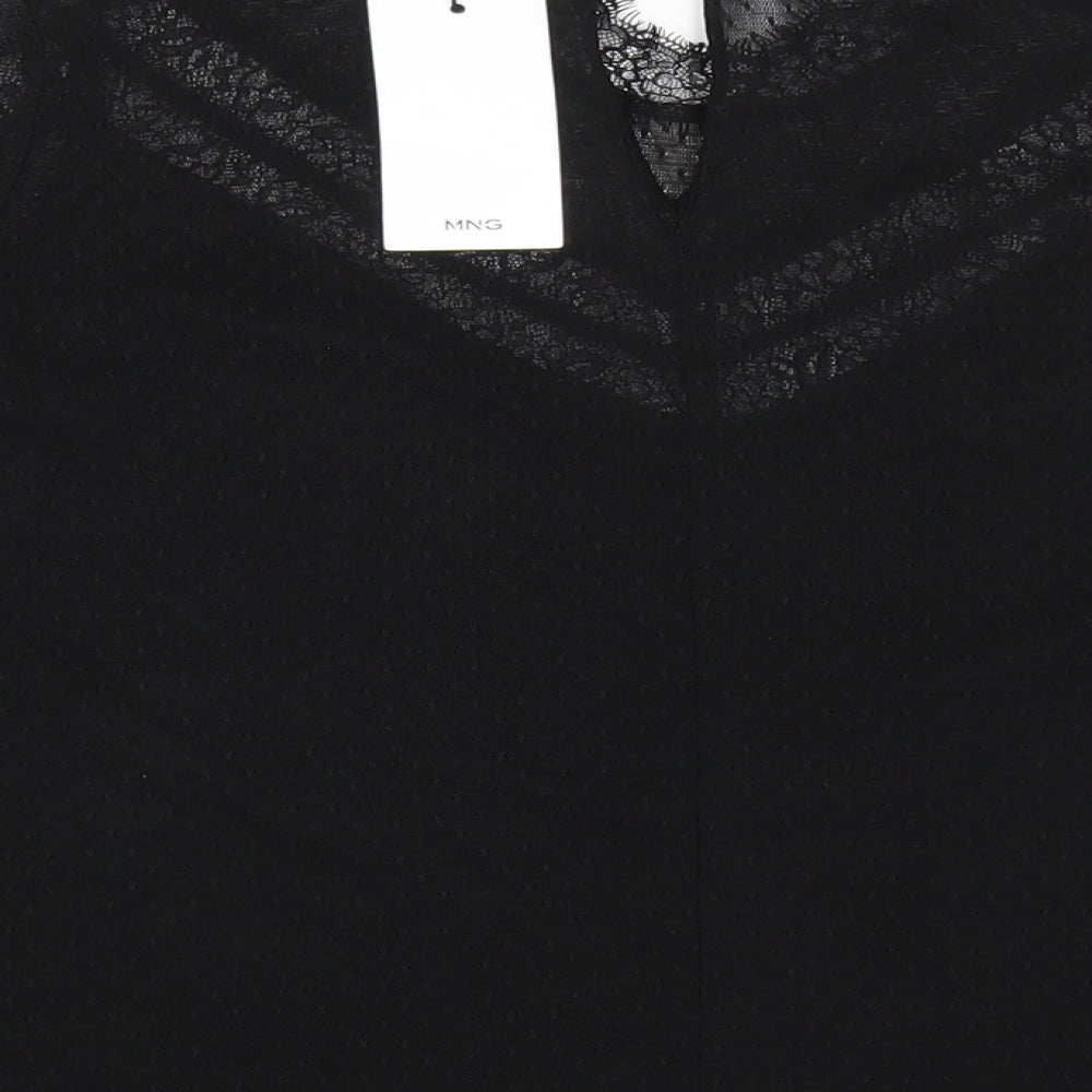 Mango Womens Black Polyester Basic Blouse Size S Mock Neck