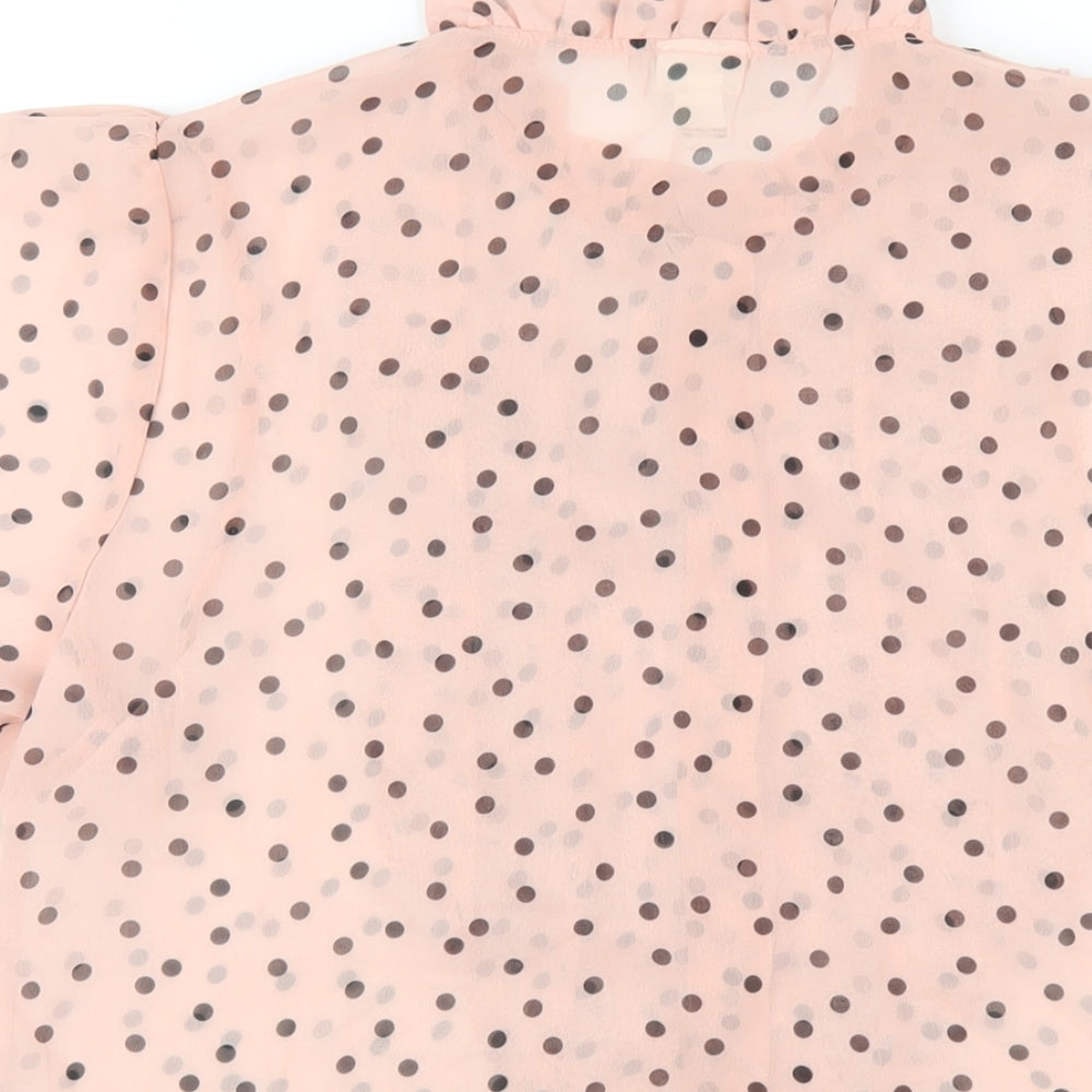 River Island Womens Pink Polka Dot Polyester Basic Button-Up Size 8 Mock Neck