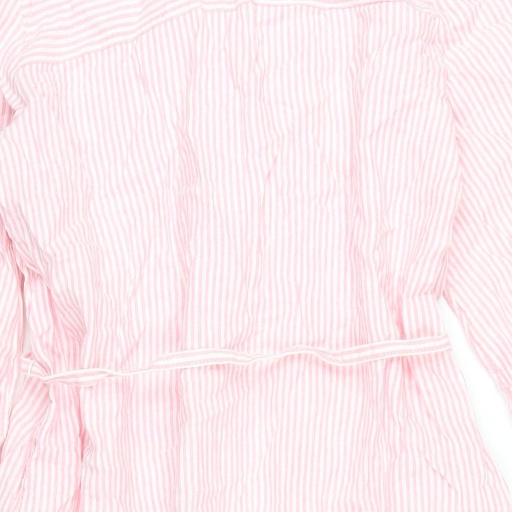 Marks and Spencer Womens Pink Striped Linen A-Line Size S Round Neck Button