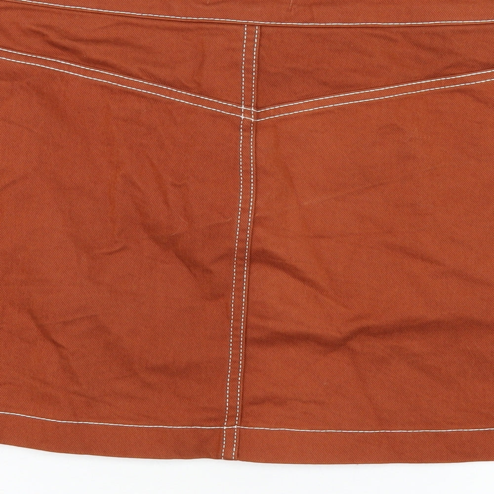 Zara Womens Brown Cotton A-Line Skirt Size M Zip