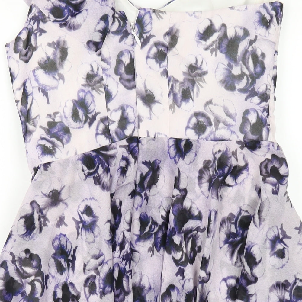 Topshop Womens Purple Geometric Polyester A-Line Size 10 One Shoulder Zip