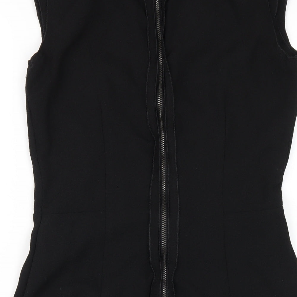 H&M Womens Black Polyester Pencil Dress Size 8 V-Neck Zip