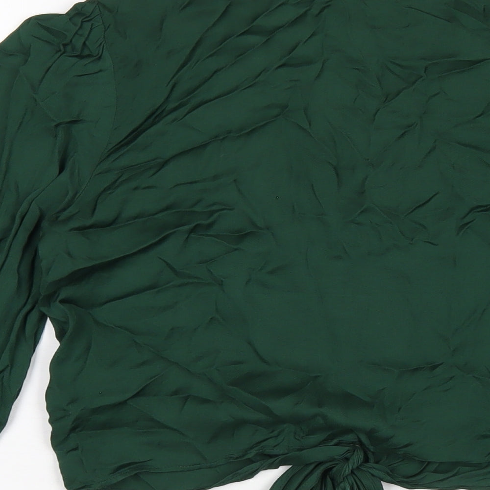 Zara Womens Green Viscose Cropped Blouse Size XS V-Neck