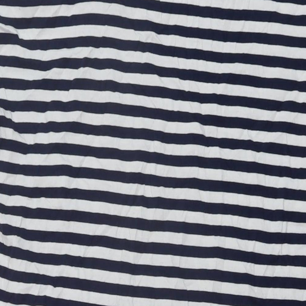 Next Womens Blue Striped Cotton Tunic T-Shirt Size 14 Round Neck