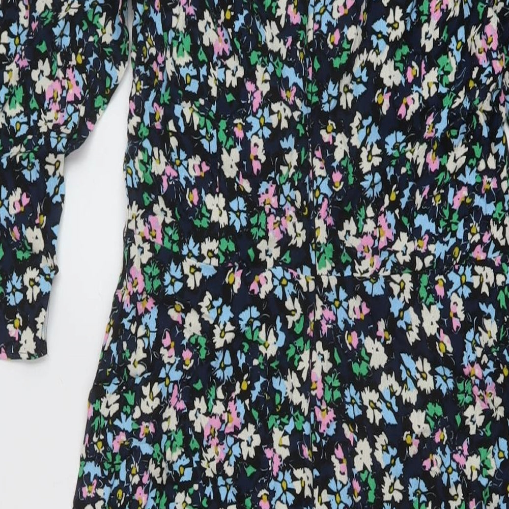 Marks & Spencer Womens Blue Floral Viscose A-Line Size 8 Round Neck Zip