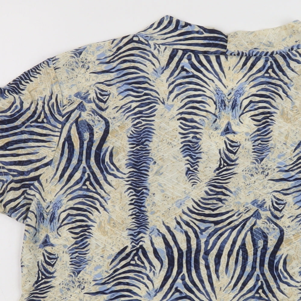 Saloos Womens Beige Animal Print Polyester Basic T-Shirt Size L V-Neck